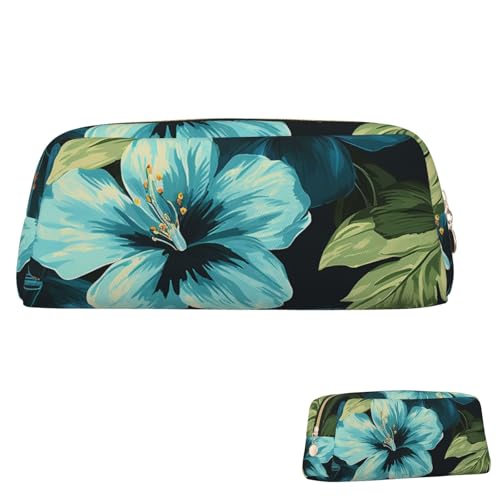 SDTYKHJ Federmäppchen mit Hibiskusblumenmuster, großes Federmäppchen, tragbar, Münztasche, ästhetische Kosmetiktasche, Leder, Make-up-Tasche von SDTYKHJ