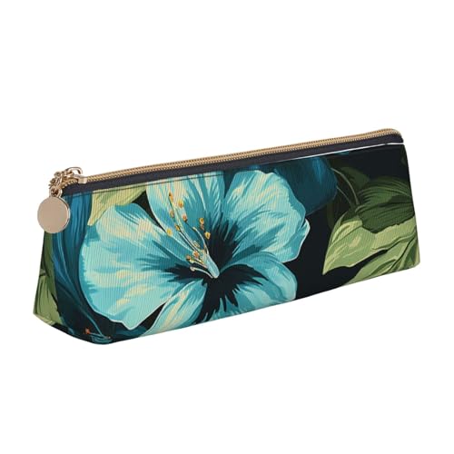 SDTYKHJ Federmäppchen mit Hibiskusblumenmuster, großes Federmäppchen, tragbar, Münztasche, ästhetische Kosmetiktasche, Leder, Make-up-Tasche von SDTYKHJ