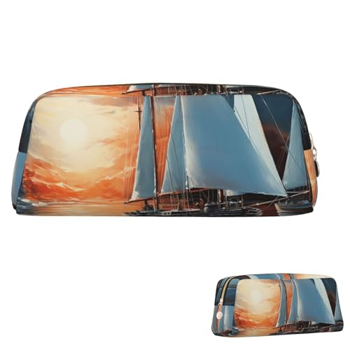 SDTYKHJ Federmäppchen mit Segellandschaft, großes Federmäppchen, tragbar, Münztasche, ästhetische Kosmetiktasche, Leder, Make-up-Tasche, Gold, Einheitsgröße von SDTYKHJ