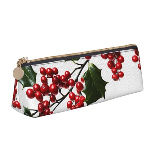 SDTYKHJ Federmäppchen mit Stechpalmenbeerenzweigen, großes Federmäppchen, tragbare Münztasche, ästhetische Kosmetiktasche, Leder, Make-up-Tasche von SDTYKHJ