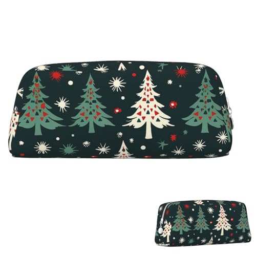 SDTYKHJ Federmäppchen mit Weihnachtsbaum-Muster, großes Federmäppchen, tragbare Münztasche, ästhetische Kosmetiktasche, Leder, Make-up-Tasche, silber, Einheitsgröße von SDTYKHJ