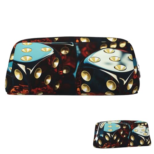 SDTYKHJ Federmäppchen mit Würfelgrafiken, großes Federmäppchen, tragbare Münztasche, ästhetische Kosmetiktasche, Leder, Make-up-Tasche, silber, Einheitsgröße von SDTYKHJ