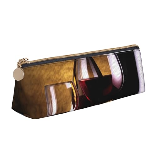 SDTYKHJ Federmäppchen mit drei Weinflaschen und Glas über großem Federmäppchen, tragbare Münztasche, ästhetische Kosmetiktasche, Leder-Make-up-Tasche von SDTYKHJ