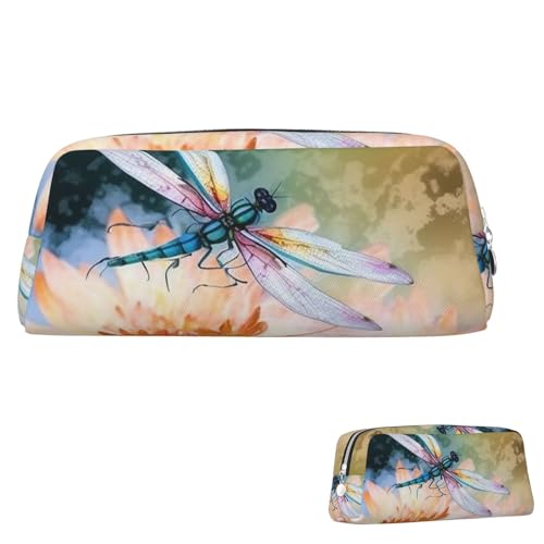 SDTYKHJ Federmäppchen mit fliegenden Libellen, Lilien, Blumen, großes Federmäppchen, tragbare Münztasche, ästhetische Kosmetiktasche, Leder, Make-up-Tasche, silber, Einheitsgröße von SDTYKHJ