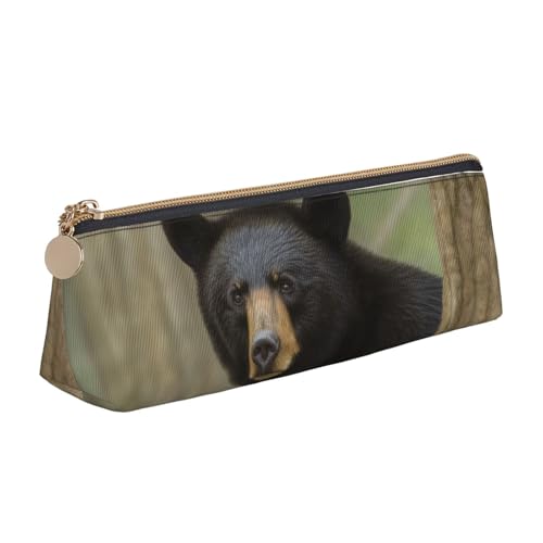 SDTYKHJ Federmäppchen mit schwarzem Bär, Mutter und Junges, großes Federmäppchen, tragbar, Münztasche, ästhetische Kosmetiktasche, Leder, Make-up-Tasche von SDTYKHJ