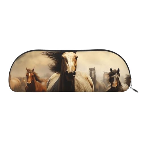 SDTYKHJ Federmäppchen mit vielen Pferden, großes Federmäppchen, tragbare Münztasche, ästhetische Kosmetiktasche, Leder, Make-up-Tasche, silber, Einheitsgröße von SDTYKHJ