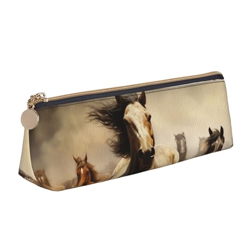 SDTYKHJ Federmäppchen mit vielen Pferden, großes Federmäppchen, tragbare Münztasche, ästhetische Kosmetiktasche, Leder, Make-up-Tasche von SDTYKHJ