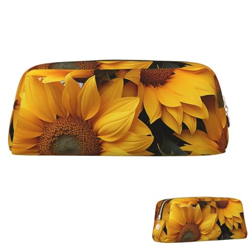 SDTYKHJ Federmäppchen mit vielen Sonnenblumen, großes Federmäppchen, tragbare Münztasche, ästhetische Kosmetiktasche, Leder, Make-up-Tasche, Gold, Einheitsgröße von SDTYKHJ
