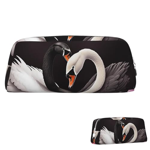 SDTYKHJ Federmäppchen schwarz weiß Schwan Love Heart Big Pencil Bag Portable Coin Pouch Ästhetische Kosmetiktasche Leder Make-up Tasche, silber, Einheitsgröße von SDTYKHJ