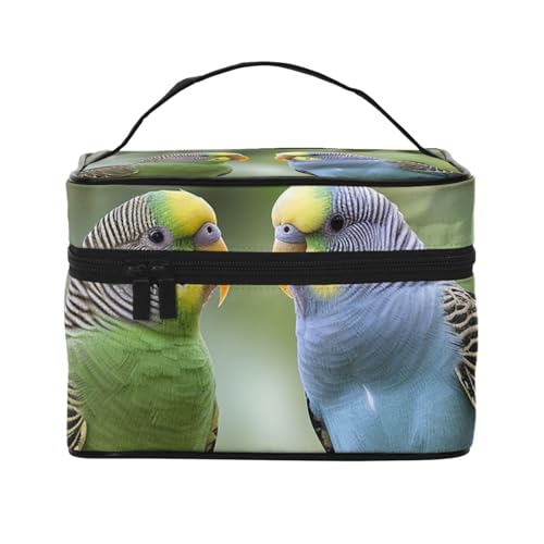 SDTYKHJ Make-up-Tasche für Damen, Kosmetiktasche, Reise-Kulturbeutel, Blau und Grün, Sittiche, Make-up-Organizer mit Griff SDTYKHJ Make-up-Tasche für Damen, Kosmetiktasche, Reise-Kulturbeutel, Blau und Grün, Sittiche, Make-up-Organizer mit Griff von SDTYKHJ