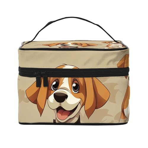 SDTYKHJ Make-up-Tasche für Damen, Kosmetiktasche, Reise-Kulturbeutel, Cartoon-Beagle-Hunde, Make-up-Organizer mit Griff von SDTYKHJ