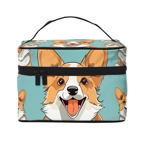 SDTYKHJ Make-up-Tasche für Damen, Kosmetiktasche, Reise-Kulturbeutel, Corgi, niedlicher Hund, Make-up-Organizer mit Griff von SDTYKHJ