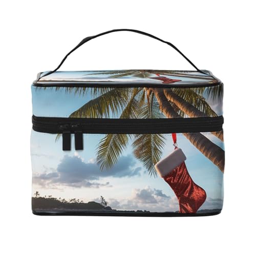 SDTYKHJ Make-up-Tasche für Damen, Kosmetiktasche, Reise-Kulturbeutel, Frohe Weihnachten, Palme, Make-up-Organizer mit Griff SDTYKHJ Make-up-Tasche für Damen, Kosmetiktasche, Reise-Kulturbeutel, Frohe Weihnachten, Palme, Make-up-Organizer mit Griff von SDTYKHJ