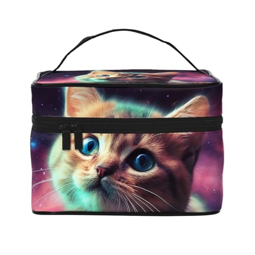 SDTYKHJ Make-up-Tasche für Damen, Kosmetiktasche, Reise-Kulturbeutel, Galaxie, Katze, Baby, Make-Up-Organizer mit Griff von SDTYKHJ
