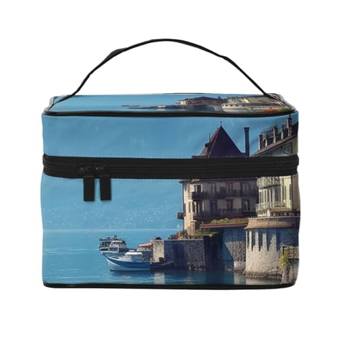 SDTYKHJ Make-up-Tasche für Damen, Kosmetiktasche, Reise-Kulturbeutel, Genfersee, Schweiz, Make-up-Organizer mit Griff von SDTYKHJ
