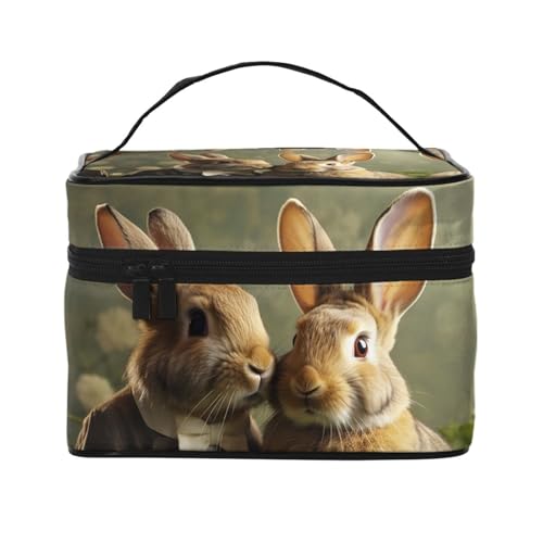 SDTYKHJ Make-up-Tasche für Damen, Kosmetiktasche, Reise-Kulturbeutel, Kaninchenpaar, Make-up-Organizer mit Griff von SDTYKHJ