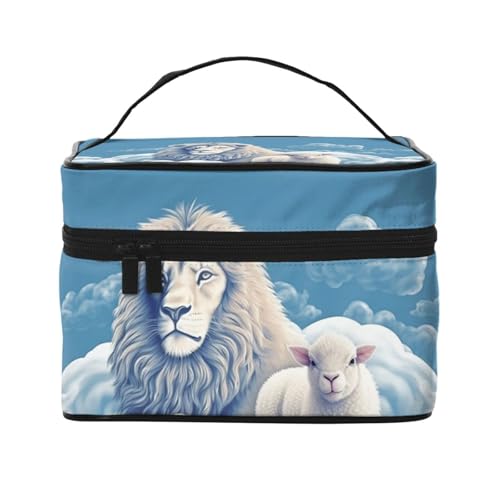 SDTYKHJ Make-up-Tasche für Damen, Kosmetiktasche, Reise-Kulturbeutel, Lamm mit Löwe auf den Wolken, Make-up-Organizer mit Griff von SDTYKHJ