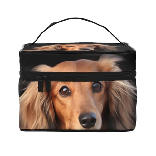 SDTYKHJ Make-up-Tasche für Damen, Kosmetiktasche, Reise-Kulturbeutel, Langhaar-Dackel, Make-up-Organizer mit Griff von SDTYKHJ