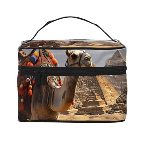 SDTYKHJ Make-up-Tasche für Damen, Kosmetiktasche, Reise-Kulturbeutel, Pyramide, Kamel, Make-Up-Organizer mit Griff von SDTYKHJ