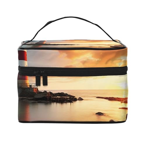 SDTYKHJ Make-up-Tasche für Damen, Kosmetiktasche, Reise-Kulturbeutel, Regenbogen, Leuchtturm, Meer, Make-up-Organizer mit Griff von SDTYKHJ