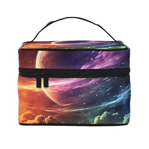 SDTYKHJ Make-up-Tasche für Damen, Kosmetiktasche, Reise-Kulturbeutel, Regenbogen-Himmel und Mond, Make-up-Organizer mit Griff von SDTYKHJ