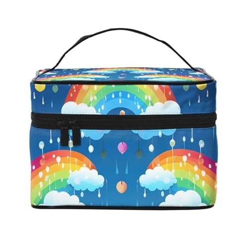 SDTYKHJ Make-up-Tasche für Damen, Kosmetiktasche, Reise-Kulturbeutel, Regenbogenwolken, Regentropfen, Make-up-Organizer mit Griff von SDTYKHJ