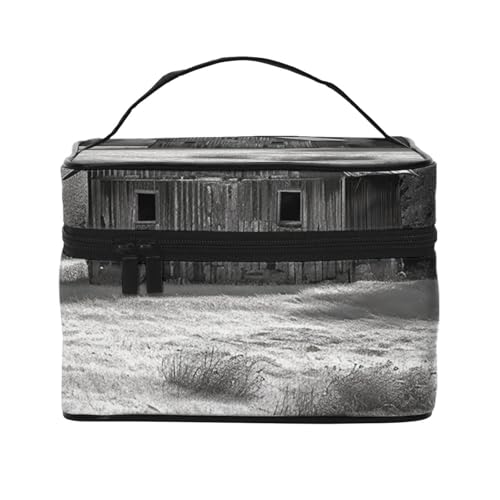 SDTYKHJ Make-up-Tasche für Damen, Kosmetiktasche, Reise-Kulturbeutel, Scheune, Schwarz und Weiß, Make-up-Organizer mit Griff von SDTYKHJ