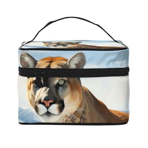 SDTYKHJ Make-up-Tasche für Damen, Kosmetiktasche, Reise-Kulturbeutel, Tier, Berglöwe, Make-up-Organizer mit Griff von SDTYKHJ