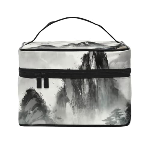 SDTYKHJ Make-up-Tasche für Damen, Kosmetiktasche, Reise-Kulturbeutel, Tintenmalerei-Stil, Berg-Make-up-Organizer mit Griff von SDTYKHJ