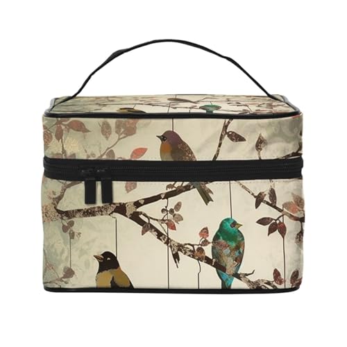 SDTYKHJ Make-up-Tasche für Damen, Kosmetiktasche, Reise-Kulturbeutel, Vögel auf Ästen, Make-up-Organizer mit Griff von SDTYKHJ