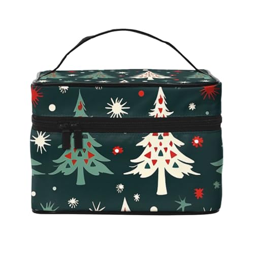 SDTYKHJ Make-up-Tasche für Damen, Kosmetiktasche, Reise-Kulturbeutel, Weihnachtsbaum-Muster, Make-up-Organizer mit Griff von SDTYKHJ