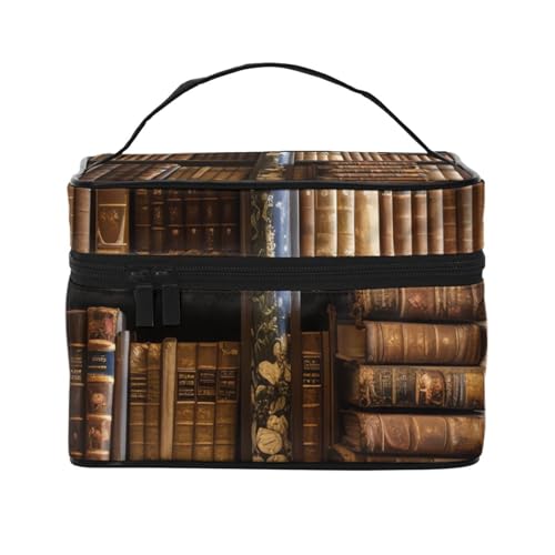 SDTYKHJ Make-up-Tasche für Damen, Kosmetiktasche, Reise-Kulturbeutel, alte Bücher in der Bibliothek, Make-up-Organizer mit Griff von SDTYKHJ