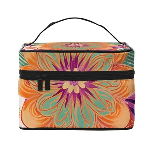 SDTYKHJ Make-up-Tasche für Damen, Kosmetiktasche, Reise-Kulturbeutel, böhmische farbige Blume, Make-up-Organizer mit Griff von SDTYKHJ