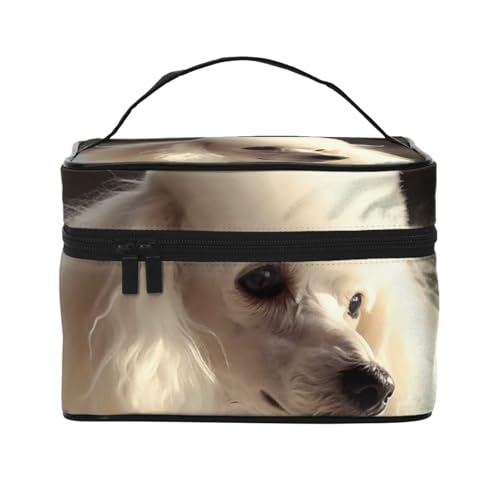 SDTYKHJ Make-up-Tasche für Damen, Kosmetiktasche, Reise-Kulturbeutel, französischer Pudel, Make-up-Organizer mit Griff von SDTYKHJ