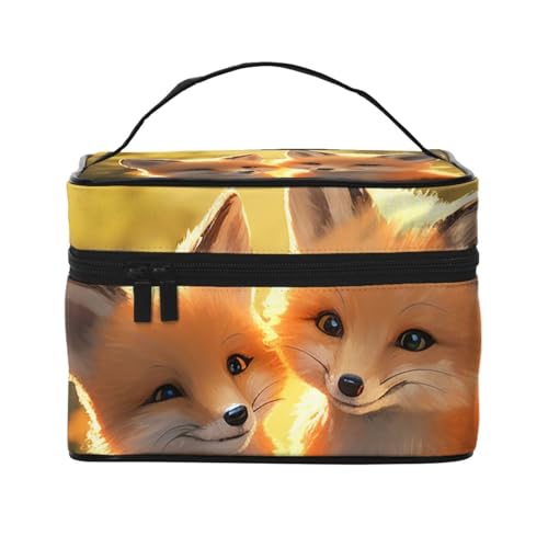 SDTYKHJ Make-up-Tasche für Damen, Kosmetiktasche, Reise-Kulturbeutel, niedliche Füchse, Make-up-Organizer mit Griff von SDTYKHJ