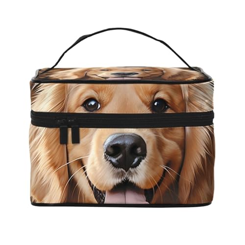 SDTYKHJ Make-up-Tasche für Damen, Kosmetiktasche, Reise-Kulturbeutel, niedlicher Golden Retriever, Make-up-Organizer mit Griff von SDTYKHJ