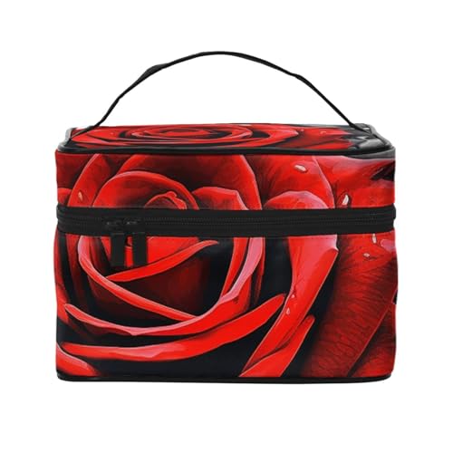 SDTYKHJ Make-up-Tasche für Damen, Kosmetiktasche, Reise-Kulturbeutel, schwarz-weiße und rote Rosen, Make-up-Organizer mit Griff von SDTYKHJ