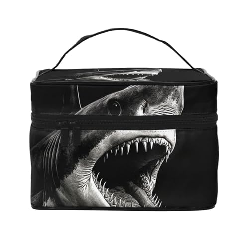 SDTYKHJ Make-up-Tasche für Damen, Kosmetiktasche, Reise-Kulturbeutel, schwarzer Haikopf, Make-up-Organizer mit Griff von SDTYKHJ