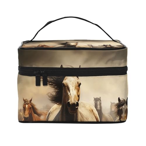 SDTYKHJ Make-up-Tasche für Damen, Kosmetiktasche, Reise-Kulturbeutel, viele Pferde, Make-up-Organizer mit Griff von SDTYKHJ
