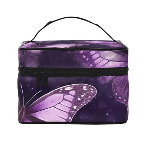 SDTYKHJ Make-up-Tasche für Damen, Kosmetiktasche, Reise-Kulturbeutel, violette Schmetterlinge, Make-up-Organizer mit Griff von SDTYKHJ
