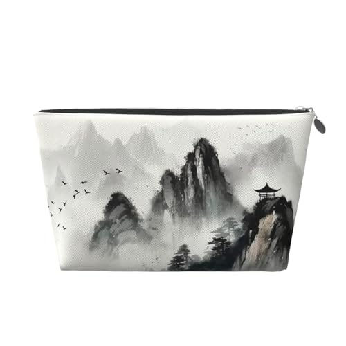 SDTYKHJ Reise-Make-up-Tasche, große Kapazität, Kosmetiktasche für Damen, wasserdicht, tragbar, Rasiertasche, kleine Kulturbeutel, Tintenmalerei, Stil, Bergleder, Kosmetik-Organizer-Taschen für Reisen von SDTYKHJ