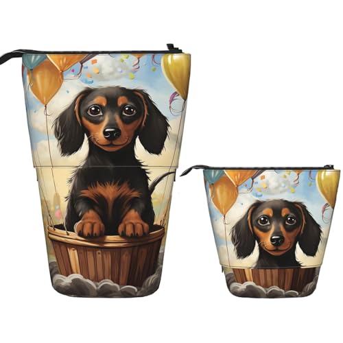 SDTYKHJ Stehendes Federmäppchen, Pop-Up-Stiftetui, Dackel, Heißluftballon, Teleskop-Stifttasche, niedlicher Stifthalter, große Kapazität, Make-up-Tasche, Kosmetiktasche, Reise-Kulturbeutel von SDTYKHJ