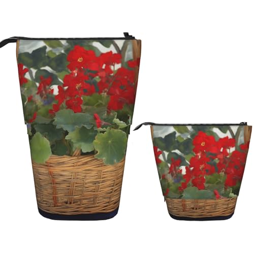 SDTYKHJ Stehendes Federmäppchen, Pop-Up-Stiftetui, Geranien-Korb, Teleskop-Bleistifttasche, niedlicher Stifthalter, große Kapazität, Make-up-Tasche, Kosmetiktasche, Reise-Kulturbeutel von SDTYKHJ