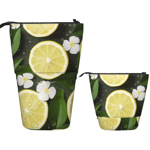 SDTYKHJ Stehendes Federmäppchen, Pop-Up-Stiftetui, frische Zitrone, Teleskop-Bleistifttasche, niedlicher Stifthalter, große Kapazität, Make-up-Tasche, Kosmetiktasche, Reise-Kulturbeutel von SDTYKHJ