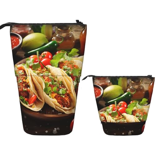 SDTYKHJ Stehendes Federmäppchen, Pop-Up-Stiftetui, mexikanisches Essen, Teleskop-Federmäppchen, niedlicher Stifthalter, große Kapazität, Make-up-Tasche, Kosmetiktasche, Reise-Kulturbeutel von SDTYKHJ