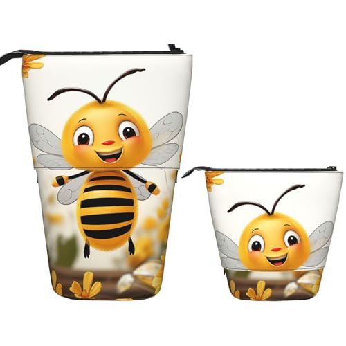 SDTYKHJ Stehendes Federmäppchen, Pop-Up-Stiftetui, niedliche Bienen, Gänseblümchen, Teleskop-Stifttasche, niedlicher Stifthalter, große Kapazität, Make-up-Tasche, Kosmetiktasche, Reise-Kulturbeutel von SDTYKHJ