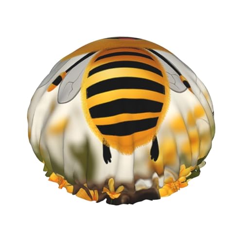Süße Bienen Gänseblümchen Blume Duschhaube für Frauen Doppellagige dicke Haarkappen Wiederverwendbare wasserdichte Badekappen mit Gummiband Haarhut waschbar Duschhut für Männer Frauen Spa Salon von SDTYKHJ