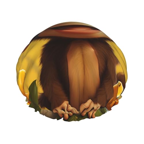 Süße lustige Tieraffe Banane Duschhaube für Frauen Doppellagige dicke Haarkappen Wiederverwendbare wasserdichte Badekappen mit Gummiband Haarhut waschbar Duschhut für Männer Frauen Spa Salon von SDTYKHJ