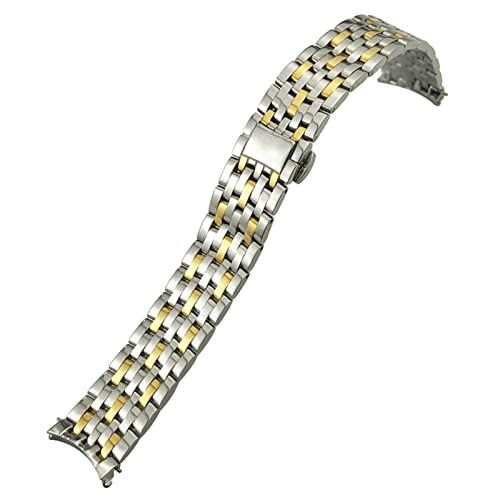SDUTIO 20 mm 16 mm 19 mm Edelstahl-Uhrenarmband Ersatz für Omega De Ville Prestige Orbis Edition Uhrenarmband Metall Glänzendes Armband (Farbe: Silbergold, Größe: 19 mm) von SDUTIO