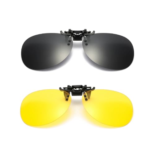 SDXCJY 2-Pack Clip-On-Sonnenbrillen-Set – Polarisierte UV400 Runde Sonnenschutzbrille & Nachtfahrbrille, klappbarer Anti-Glare, HD-Sehen für Männer & Frauen (2pcs) von SDXCJY